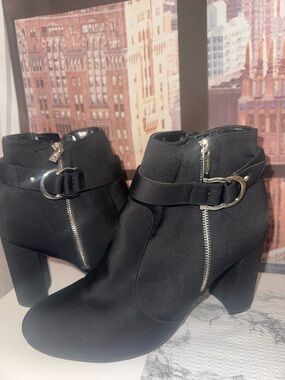 Unisa Black Suede Ankle Boots with Side Zipper and Buckle Detail 10 W